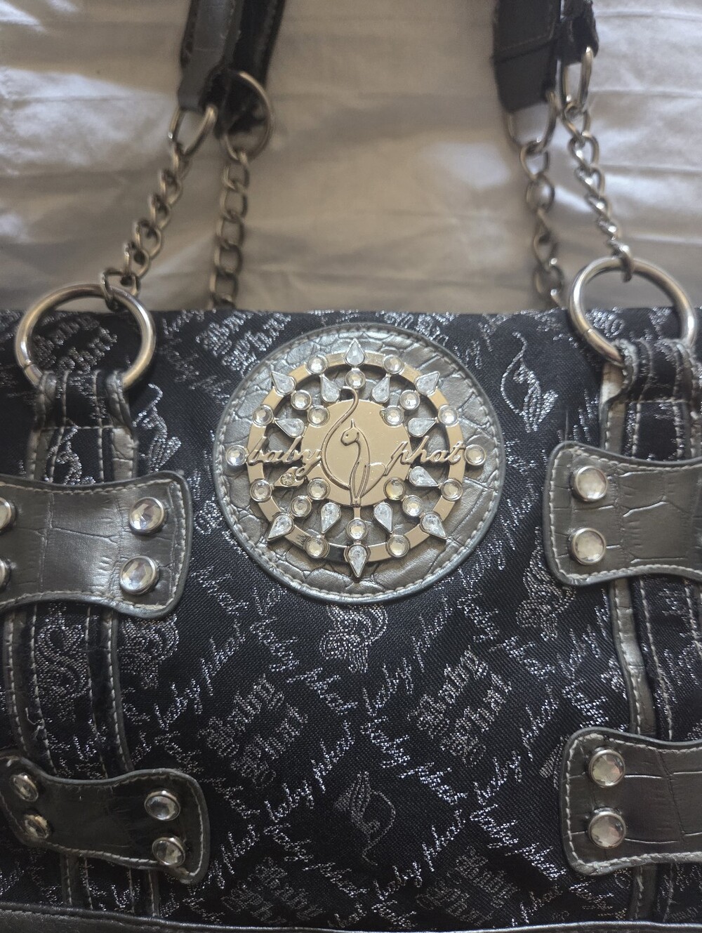 Vintage Baby Phat Y2K black monogram shoulder bag, Rare